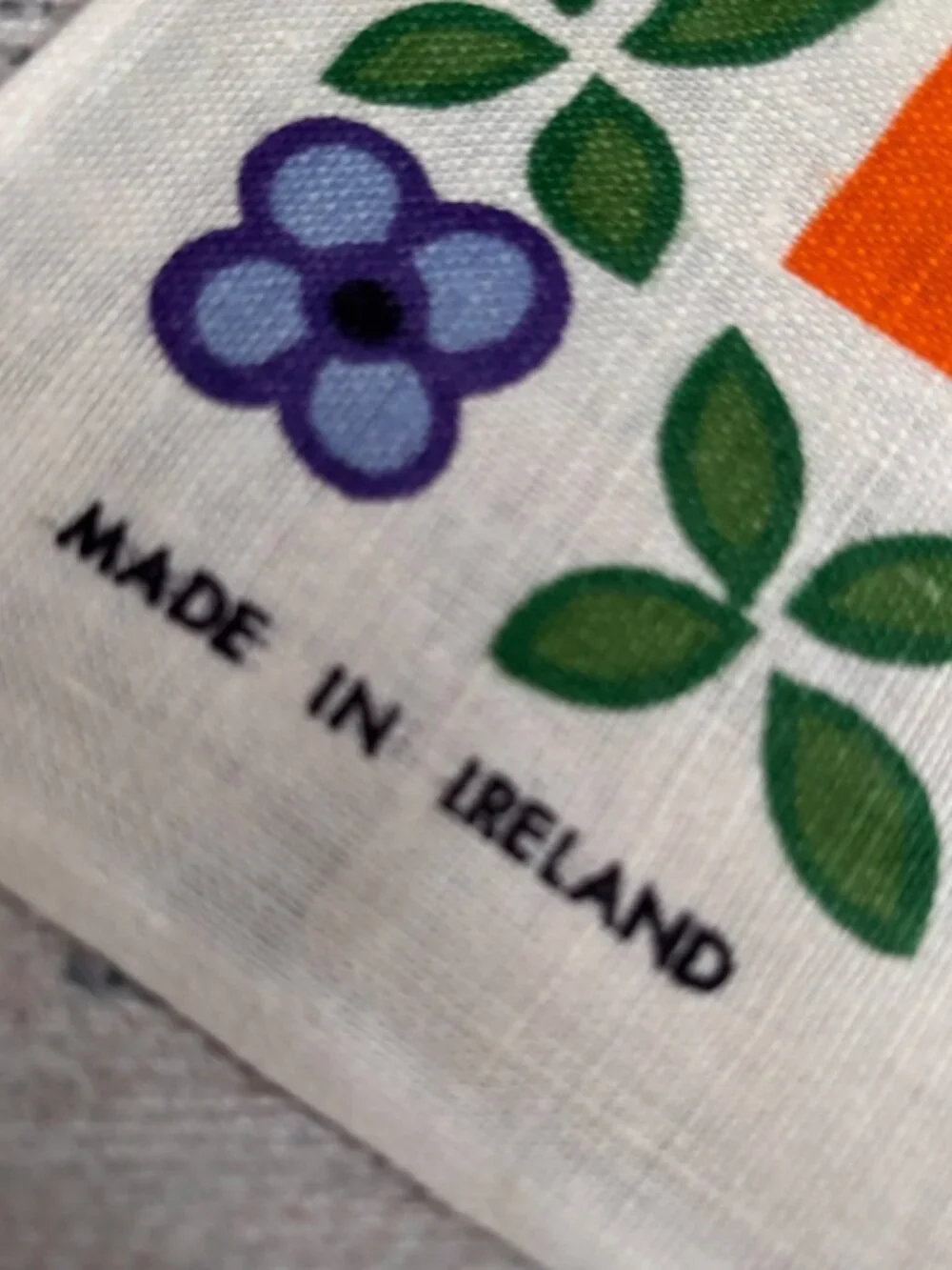 Vintage Irish Pure Linen Tea Towel Floral Design By Lamont Orange & Blue Fast Co